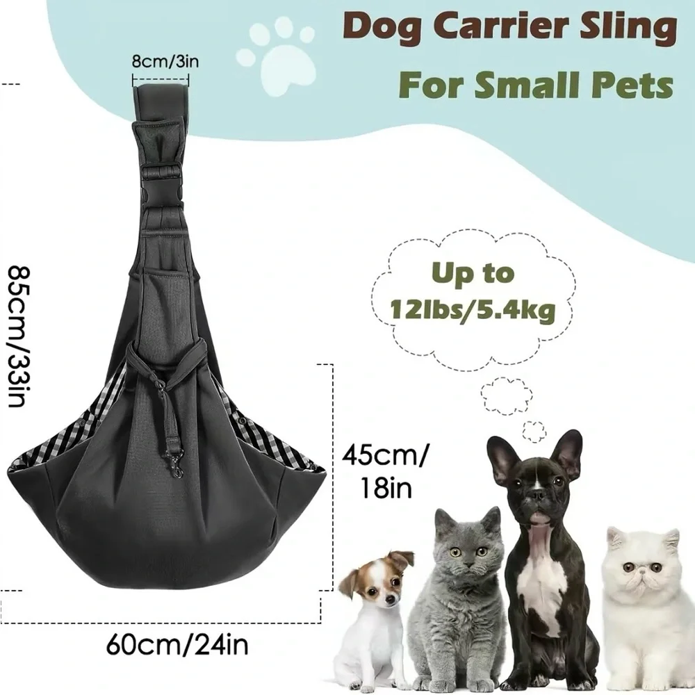 Black Dog Sling Carrier - Comfortable Hands-Free Pet Carrier